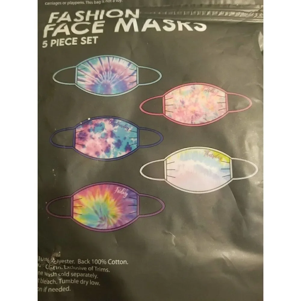 Tie Dye Pink Blue Purple Women's Face Masks 5 Piece Day of Week Washable Adult